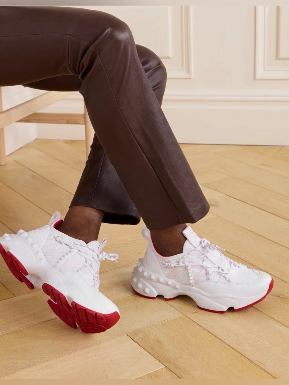 CHRISTIAN LOUBOUTIN Trailrun Leather Neopren Studded Sneakers EU 44.5 - US 11.5
